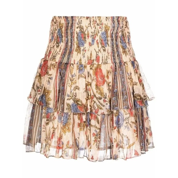 Mes Demoiselles Milli Mini Ruffle Skirt in Gold Floral Multi Size 36 - Picture 2 of 9